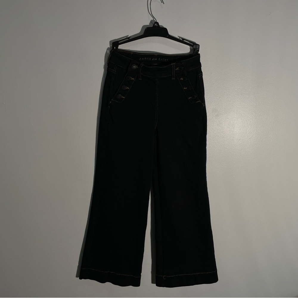 flare full length vintage denim jeans side button down